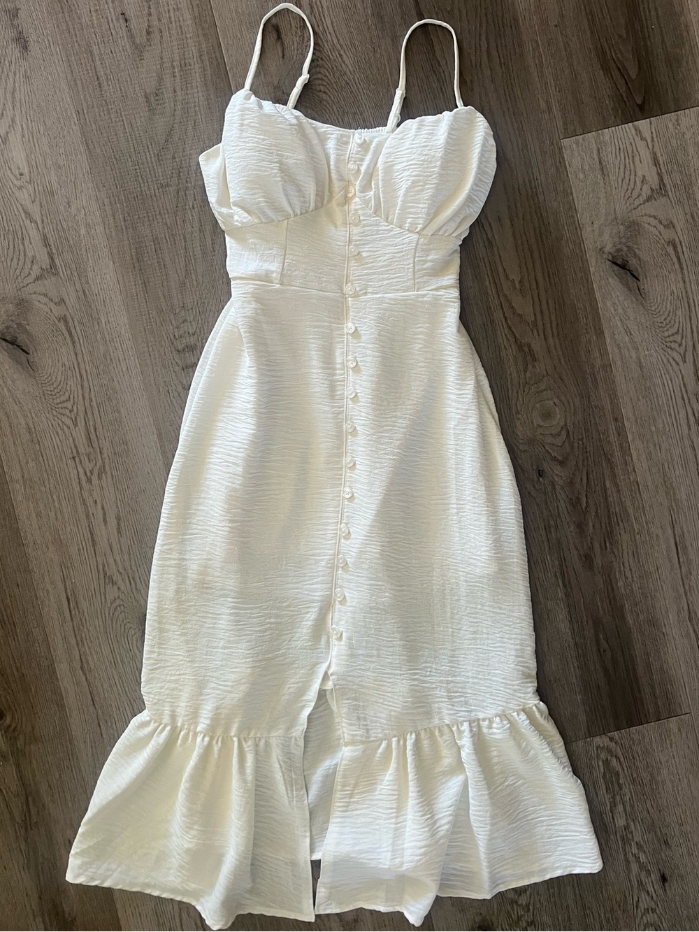 No Boundaries White Textured Midi Dress with Ruffle Hem